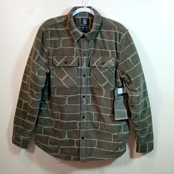 VOLCOM Bowered Fleece Long Sleeve with brick pattern in green size medium - Picture 2 of 12